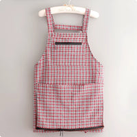 Plaid Bib Apron Woven Pocket Apron Side Slit Openings