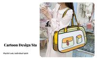 Large Capacity 2D Cartoon Illusion Bag Water Textile Flat Design Handbag Laptop Compartment for Women, Students