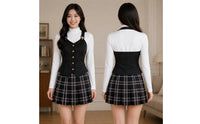 Anime Cosplay Outfit with Vest Plaid Cosplay Costume Pleated School Uniform Layered for Cosplayers, Photoshoots