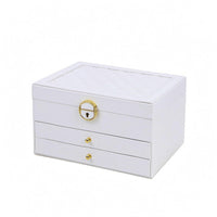 Three-Layer Jewelry Box PU Leather Hard-Shell Jewelry Case Gold-Tone