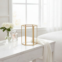 Desktop Storage Holder with Metal Frame Golden-Hued Makeup Brush Organizer