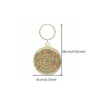 Beaded Round Clutch Wrist Strap Wristlet Evening Bag Glittery for Party, Women