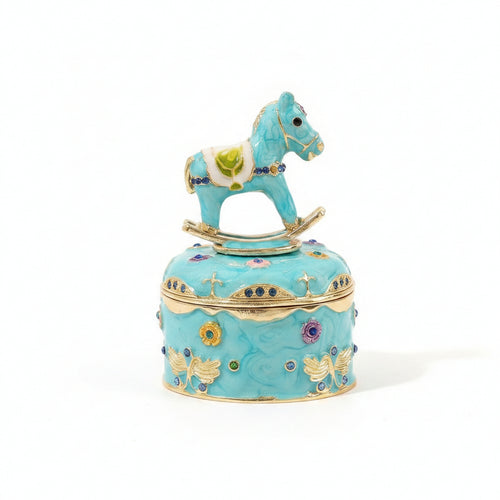 Carousel Jewelry Box Red-Lined Horse Jewelry Box Hinged Lid