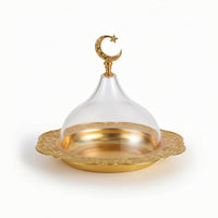 Dessert Display with Glass Cover Embossed Tray with Dome Elegant for Tea Time