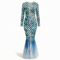 Mermaid Dress Long-Sleeve Evening Gown Fitted for Themed Events, Costume Parties