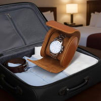 PU Leather Watch Box Soft Luxurious Cloth Lining Single Watch Travel Case Snap Button Closure Flat Bottom Stability
