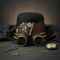 Steampunk Hat with Goggles Black Steampunk Top Hat Adjustable Strap