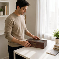 Watch and Jewelry Storage Box Transparent Lid Double-Layer Watch Box Wood-Grain