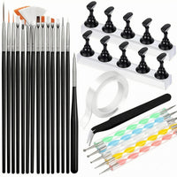 24 Pieces Nail Art Practice Kit Long-Handled Beauty Tools Flat Bristles