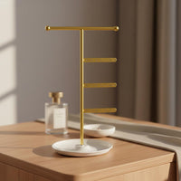 T-Shaped Jewelry Stand with Tray Multi-Functional Storage for Dresser, Women