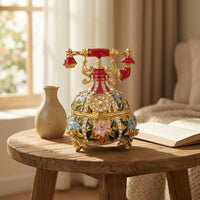 Telephone Jewelry Box Enameled Telephone Trinket Box Compact for Dresser