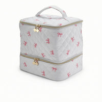 Double-Layer Makeup Bag Zip-Around Beauty Storage Inner Pockets
