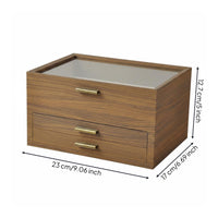 Wood Grain Jewelry Box Display Window Clear Lid Jewelry Box Easy to Organize Storage for Girls