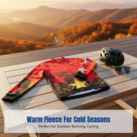 Autumn Winter Kids Cycling Jersey, Fleece Long Sleeve, Breathable, Unisex, Red, Full Zipper