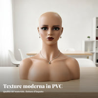 Visible Ears Smooth Surface Female Bust Mannequin PVC Mannequin Display Head