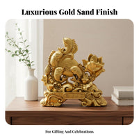 Sand Gold Finish Chinese Good Luck Figurine Symbol of Abundance Chinese Good Luck Statue Auspicious for Housewarming, Desktop, Entryway