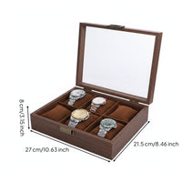 6-Slot Watch Box Transparent Window Timepiece Holder Divided Compartments