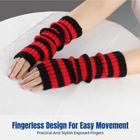 Japanese Korean Style Striped Fingerless Gloves, Cosplay Christmas Party, Long Knit Arm Warmers, Unisex