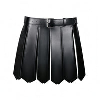 PU Leather Gladiator Kilt Stitched Edging Faux Leather Armor Skirt Metal Buckle