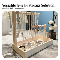 Solid Wood Wooden Jewelry Stand Minimalist Design Tabletop Jewelry Display Accessible Design for Women, Dresser Top, Bedroom, Closet