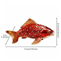 Hinged Golden Carp Figurine Rhinestone Accents Koi Fish Trinket Box Closure House Decoration for Dresser