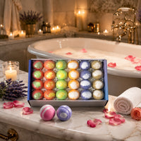 24 Pieces Boxed Bath Set Lidded Round Bath Spa Gift