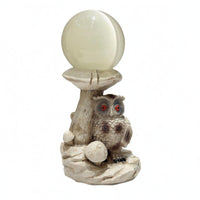 Owl Crystal Ball Base Layered Feather Texture Owl Resin Sphere Stand Sculpted