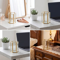 Desktop Storage Holder with Metal Frame Golden-Hued Makeup Brush Organizer