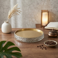 Round Tray with Mirrored Top Geometric Mirrored Tray Elegant Shallow Dish for Vanity