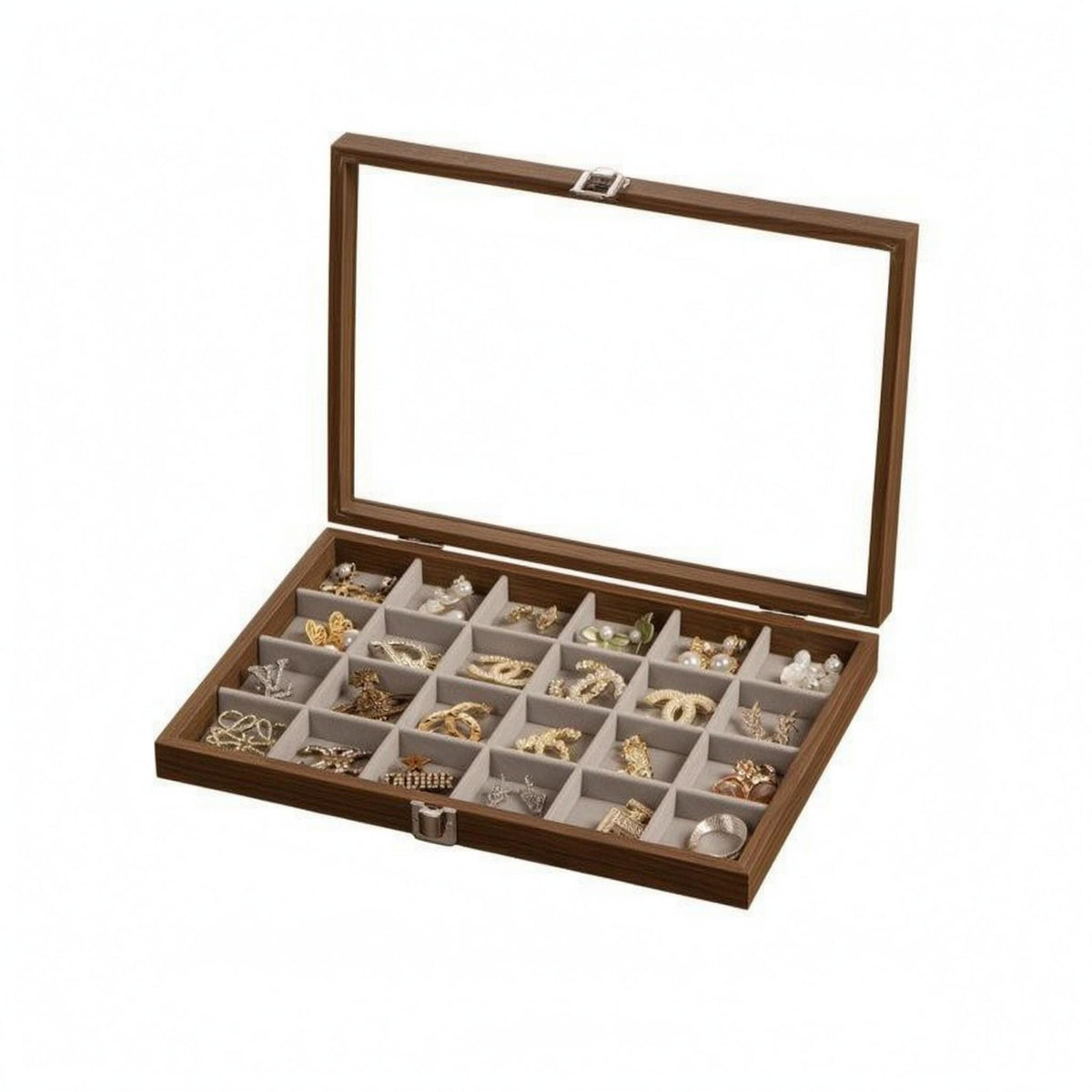 24 Compartment Jewelry Box Compartmented Tray Display Storage Dust Protection