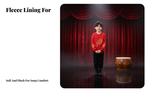 Celestial Creature Flamingo Embroidered Kids Fleece Sweatshirt Set, Chinese Style Traditional Tang Suit, Boys Girls New Year