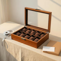 10-Slot Watch Box Soft Compartments Glass-Top Watch Case Dust Protection