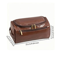 Barrel Toiletry Bag PU Leather Cosmetic Bag Side Carry Handles