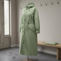 Waist Drawstring Raincoat Lightweight Long Hooded Raincoat Windproof for Men