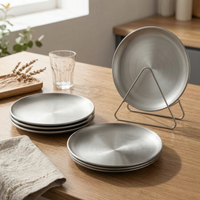 4 Pieces Round Snack Plate Shatterproof Stainless Steel Plate Rust Resistant