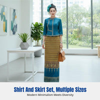 Dai Ethnic Retro Workwear Set, Jacquard Fabric Women's Suit, Summer Traditional Attire, Elegant Outfit