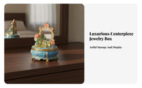 Ideal Gift Enameled Trinket Box with Mirror Exquisite Engraving Miniature Dressing Table Jewelry Box Rhinestone Accents for Women, Girls