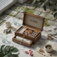 Jewelry Box with Drawers Walnut Wooden Jewelry Box Compact for Vanity