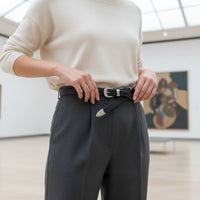 Vintage Leather Belt Easy to Match Silver Buckle Belt Long-Lasting for Jeans