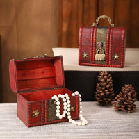 Red Wooden Storage Box with Lock Lockable Treasure Box Ideal Gift Vintage Wooden Treasure Chest for Desktop