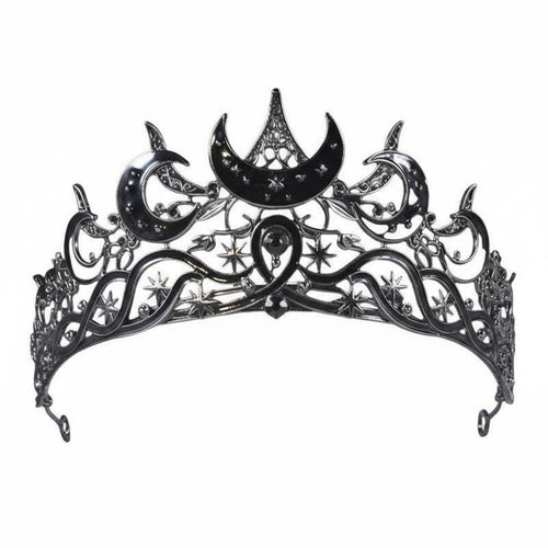 Celestial Moon Astral Tiara Sparkling Rhinestones Celestial Wedding Crown Black Curved Moon Crown Vintage Inspired for Weddings