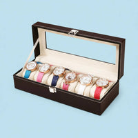 6 Slot Watch Box Padded Compartments Timepiece Organizer Clear Window