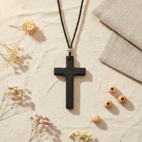 Wooden Cross Necklace Ethnic Design Rustic Wood Cross Charm Lightweight for Men