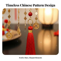 God of Wealth Hair Crown Dangling Coins Chinese New Year Hair Crown Set Red Tassel Decorative Puff Headdress for Event S