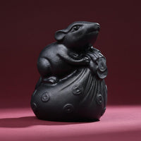 Rats Wealth Sack Figurine Hand Carved Chinese Astrological Figurine Frosted Finish Small Animal Sculpture for Office