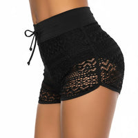 Plus Size Available Lace Swim Shorts Alluring Design High Waisted Swim Shorts Stretchy for Adults, Swimming, Vacation, Water Sports