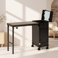 Fold-out Makeup Case with Table Portable Rolling Vanity Station Built-in Makeup Train Case with Drawers Professional for Studios