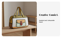 Large Capacity 2D Cartoon Illusion Bag Water Textile Flat Design Handbag Laptop Compartment for Women, Students