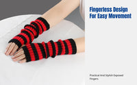 Japanese Korean Style Striped Fingerless Gloves, Cosplay Christmas Party, Long Knit Arm Warmers, Unisex