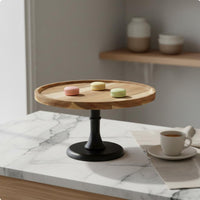 Wooden Pedestal Cake Stand Multi-Design Round Dessert Display Platter Sturdy